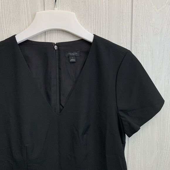 Ann Taylor Black V-Neck Short Sleeve Peplum Top Size 2 - Picture 2 of 4